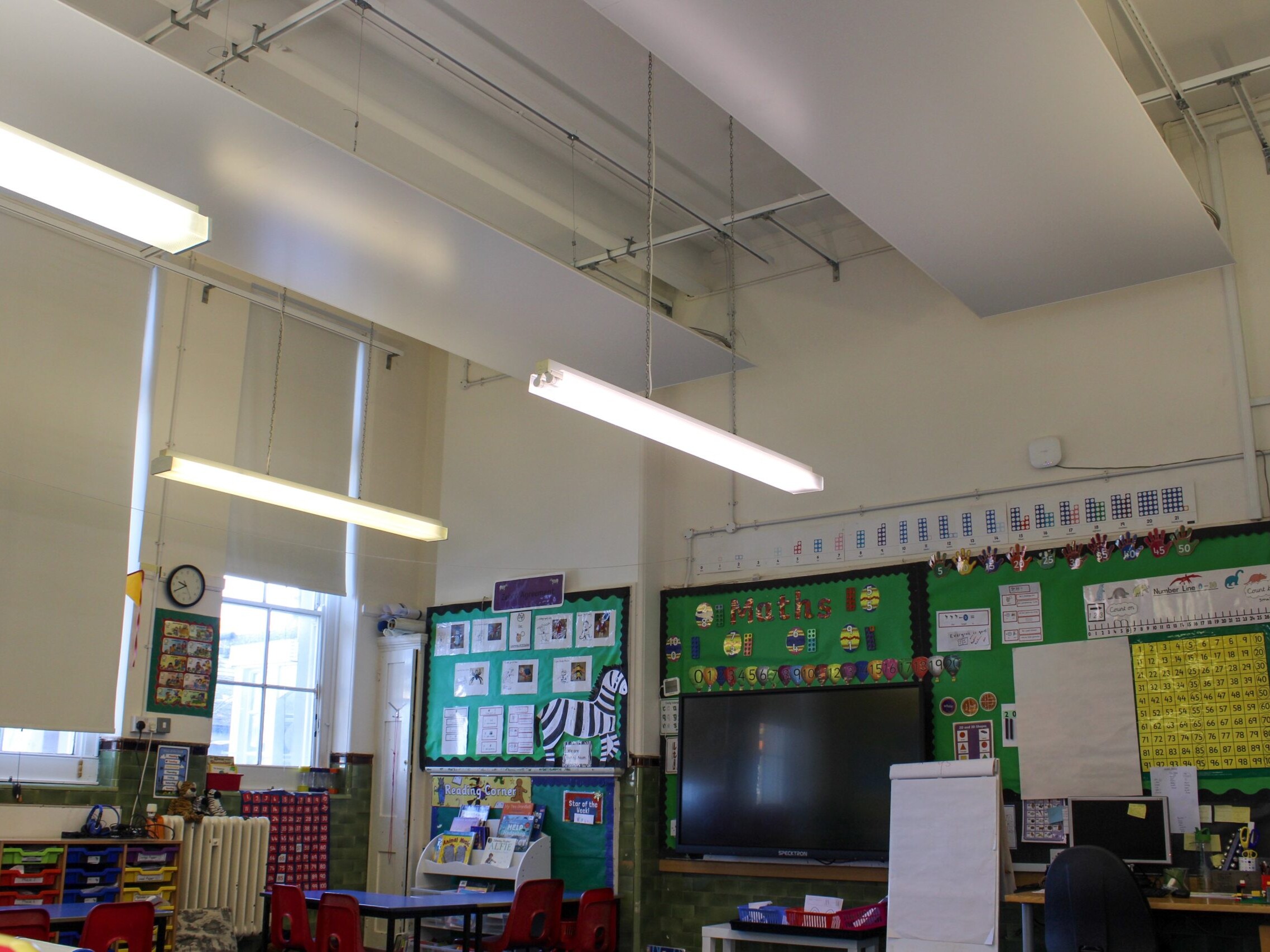 Free-hanging Thermatile radiant panels at St Luke's Primary School, Brighton