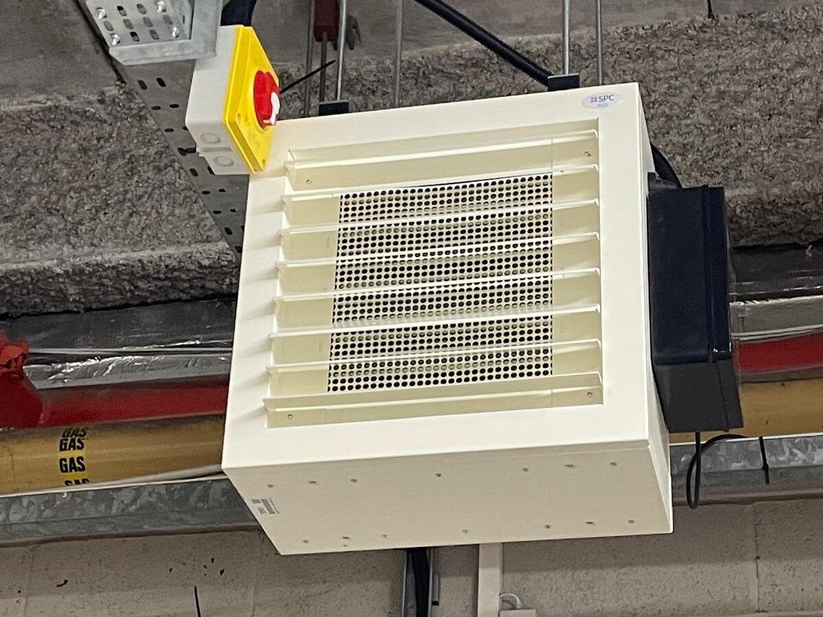 SPC electric CiRRUS unit heater installed at Tesco Mold, North Wales