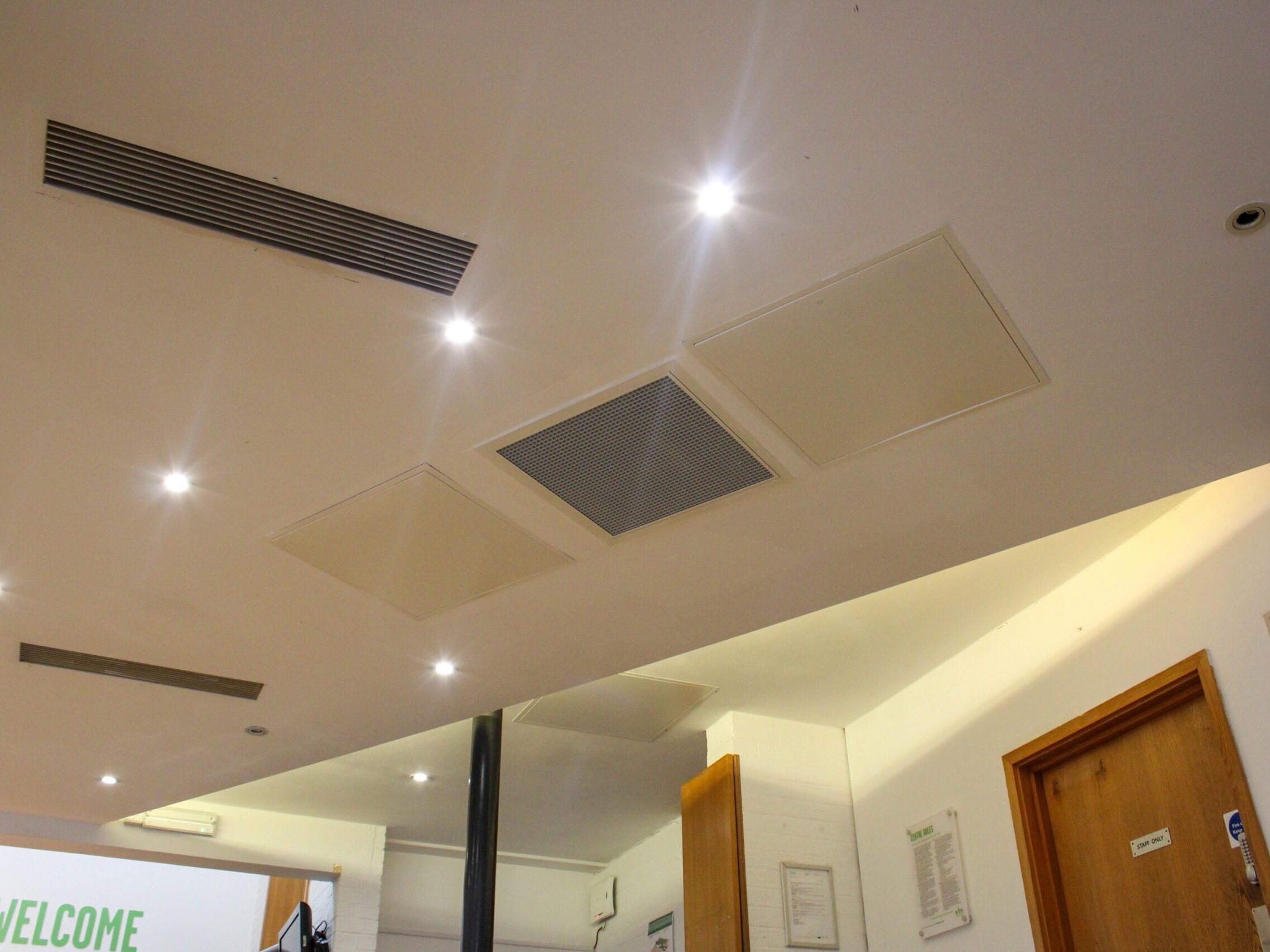 Belgravia Tilevector Solo Plus units in the ceiling at Wantage Leisure Centre