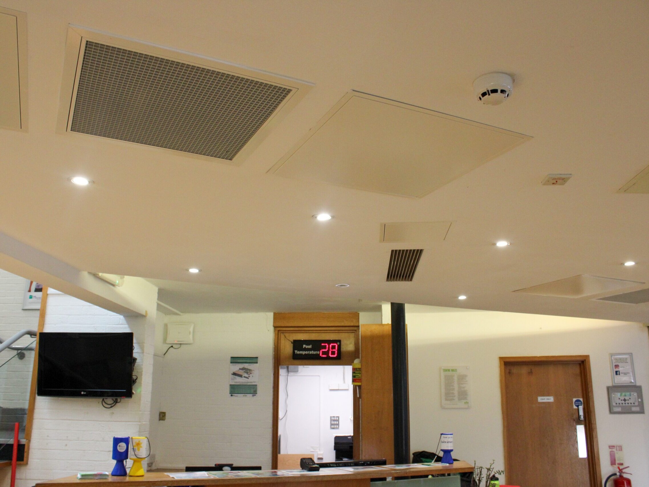 Belgravia Tilevector Solo Plus units in the ceiling at Wantage Leisure Centre