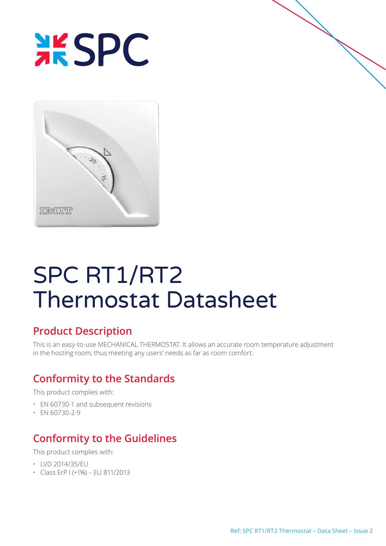 Cover of the SPC RT1 and RT2 Thermostat Datasheet Issue 2